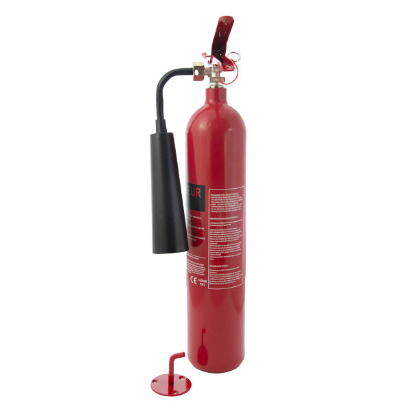 RRS 2 kg CO₂-Feuerlöscher mit Löschhorn und Montagehalterung, Seitenansicht