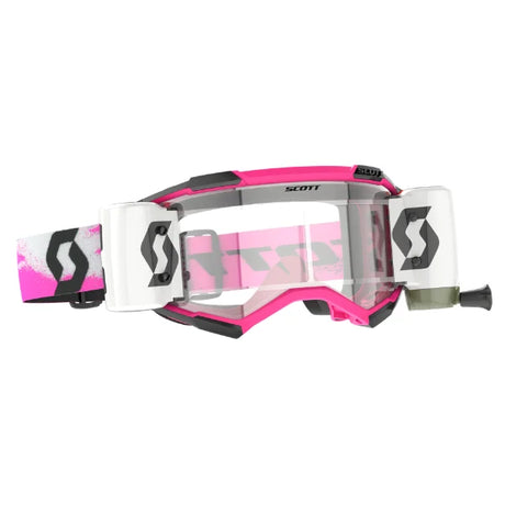 Pink weisse Brille mit Roll off System auf weißem hintergrund